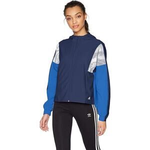 adidas Womens Track Windbreaker Wind‎ Jacket Blue Color Block Size Large Hooded